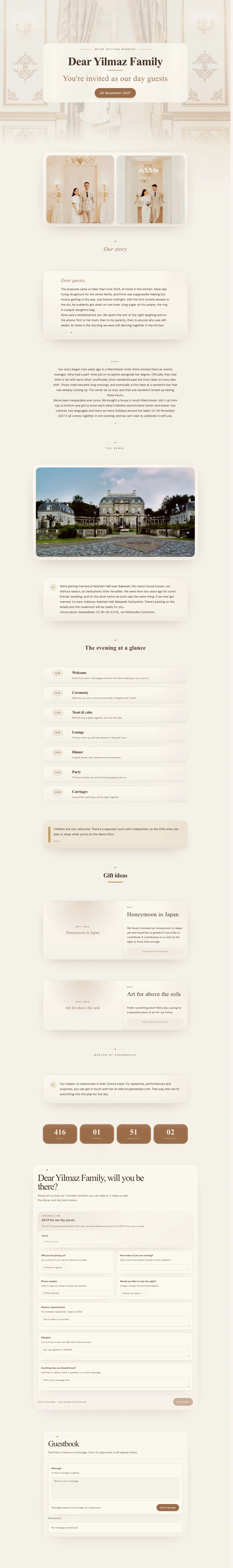 Example Emre & Alina — Golden hall, two families
