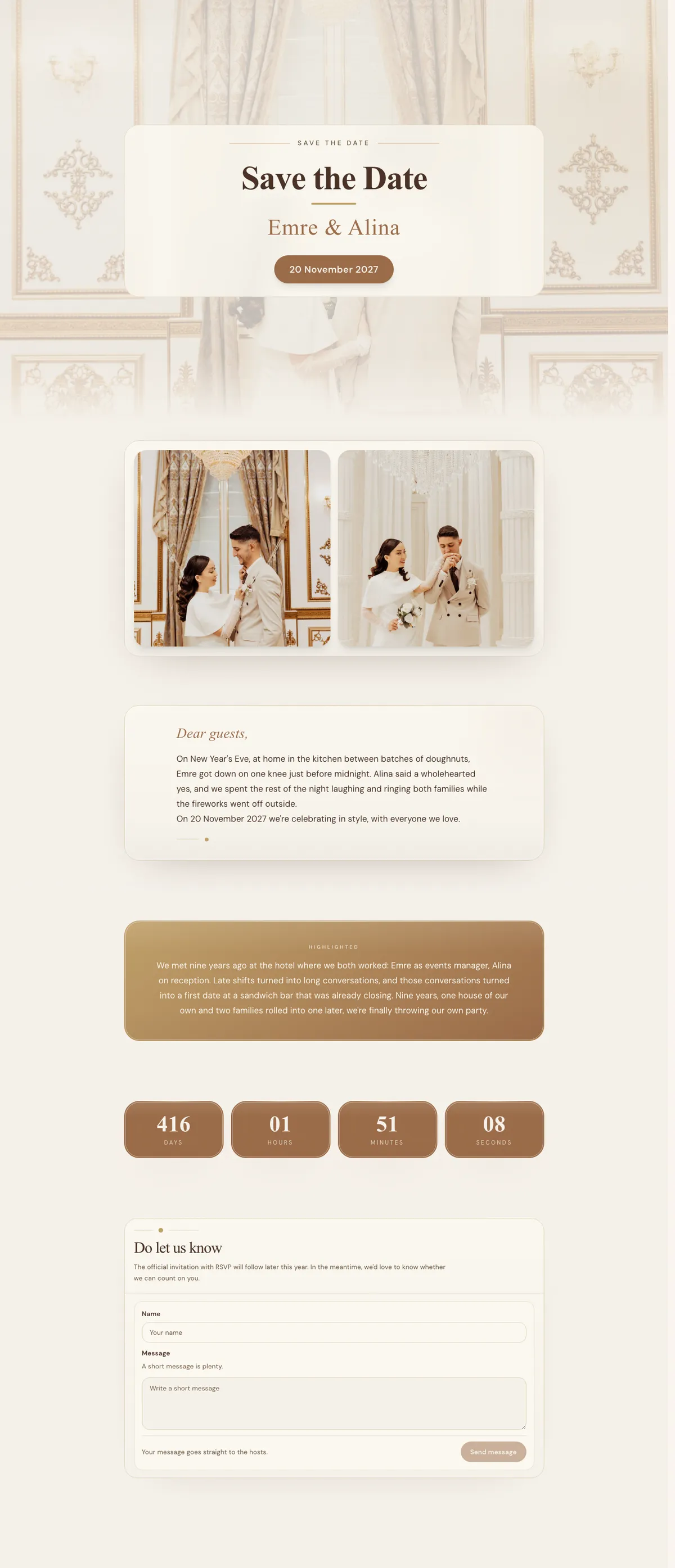 Example Emre & Alina — Champagne and chandeliers