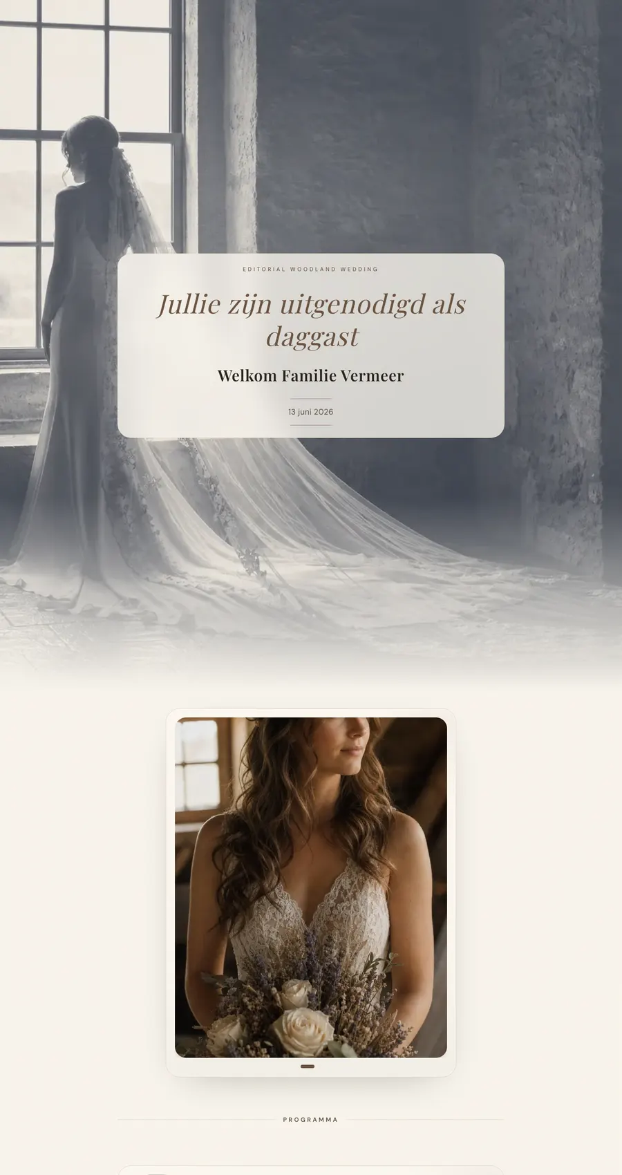 Example invitation page for Mila & Gertjan — a clean, modern style.