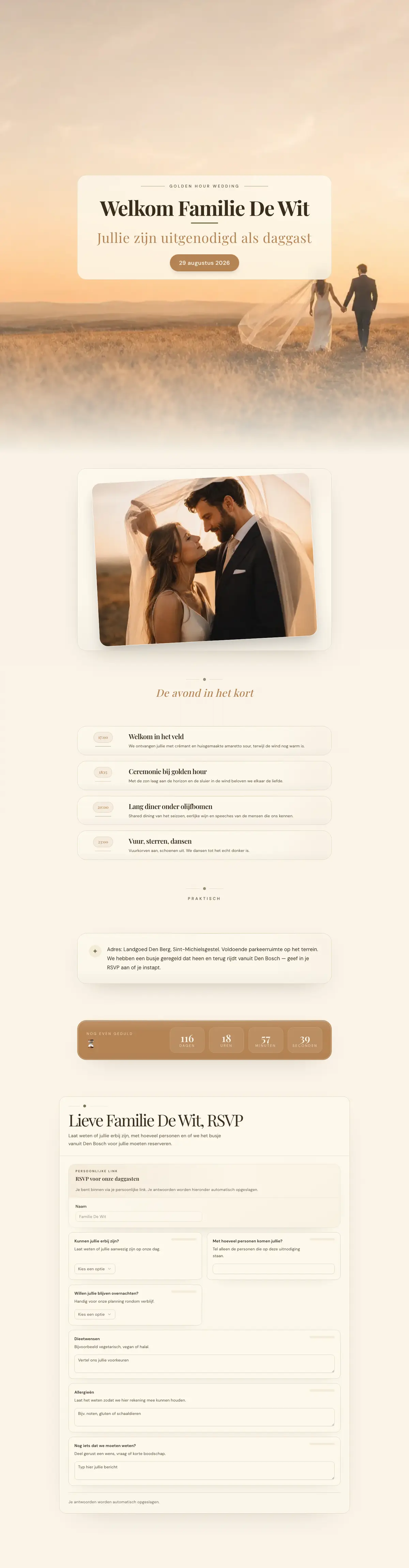 Digital wedding invitation example — Thomas & Anouk (Editorial & distinctive)